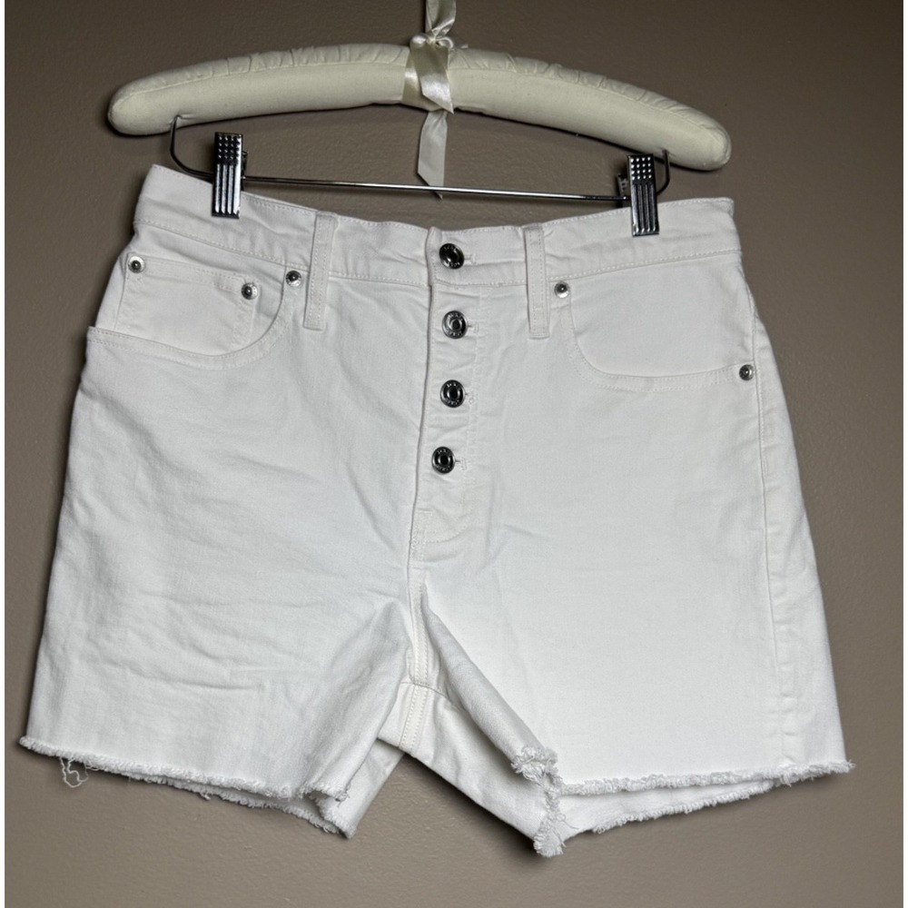 J.Crew Women's White Denim Shorts Size 28 High Rise Button Fly Raw Hem